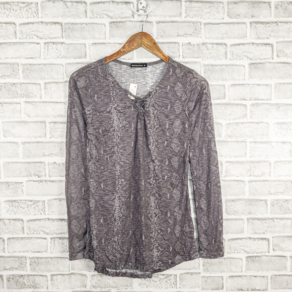 NEW David Cline Lace tie Pullover Blouse in Gray Print Women's Medium - Picture 1 of 8